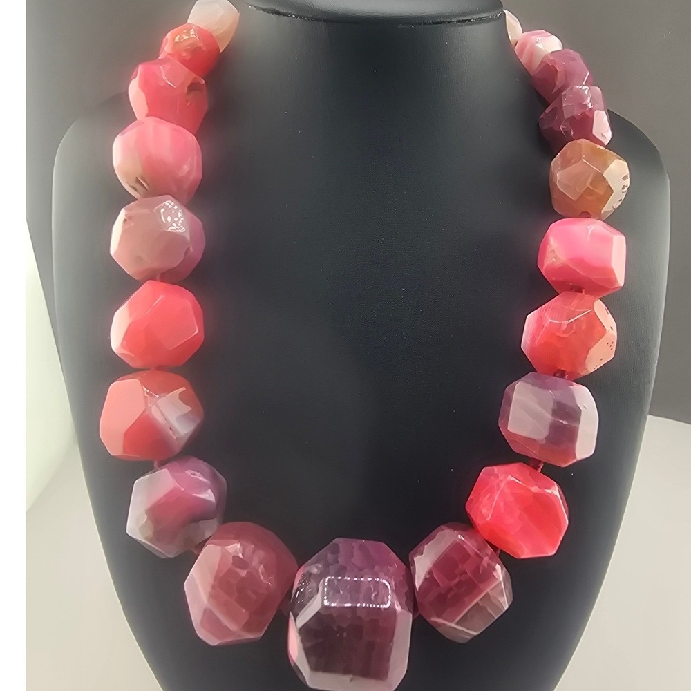 Vintage Estate Necklace Lucas Lameth Pink Stone Beads Sterling Clasp HEAVY 20in